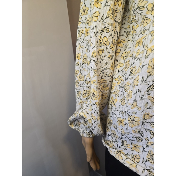 Billabong Floral Peasant Blouse Boho Tie Neck Top Cream Yellow Women’s M - Picture 5 of 11
